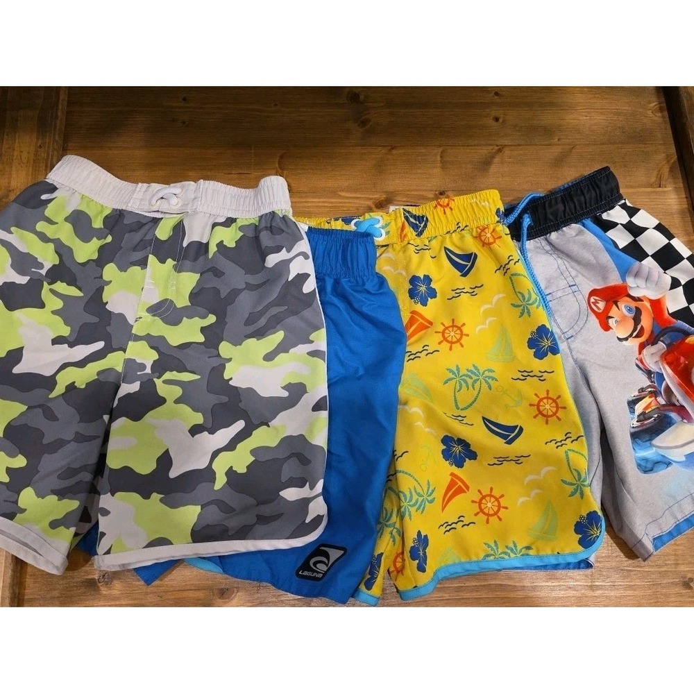 Lot of 5, Size 4 Boy Swimming Clothes, 4 Trunks & 1 Top Mario